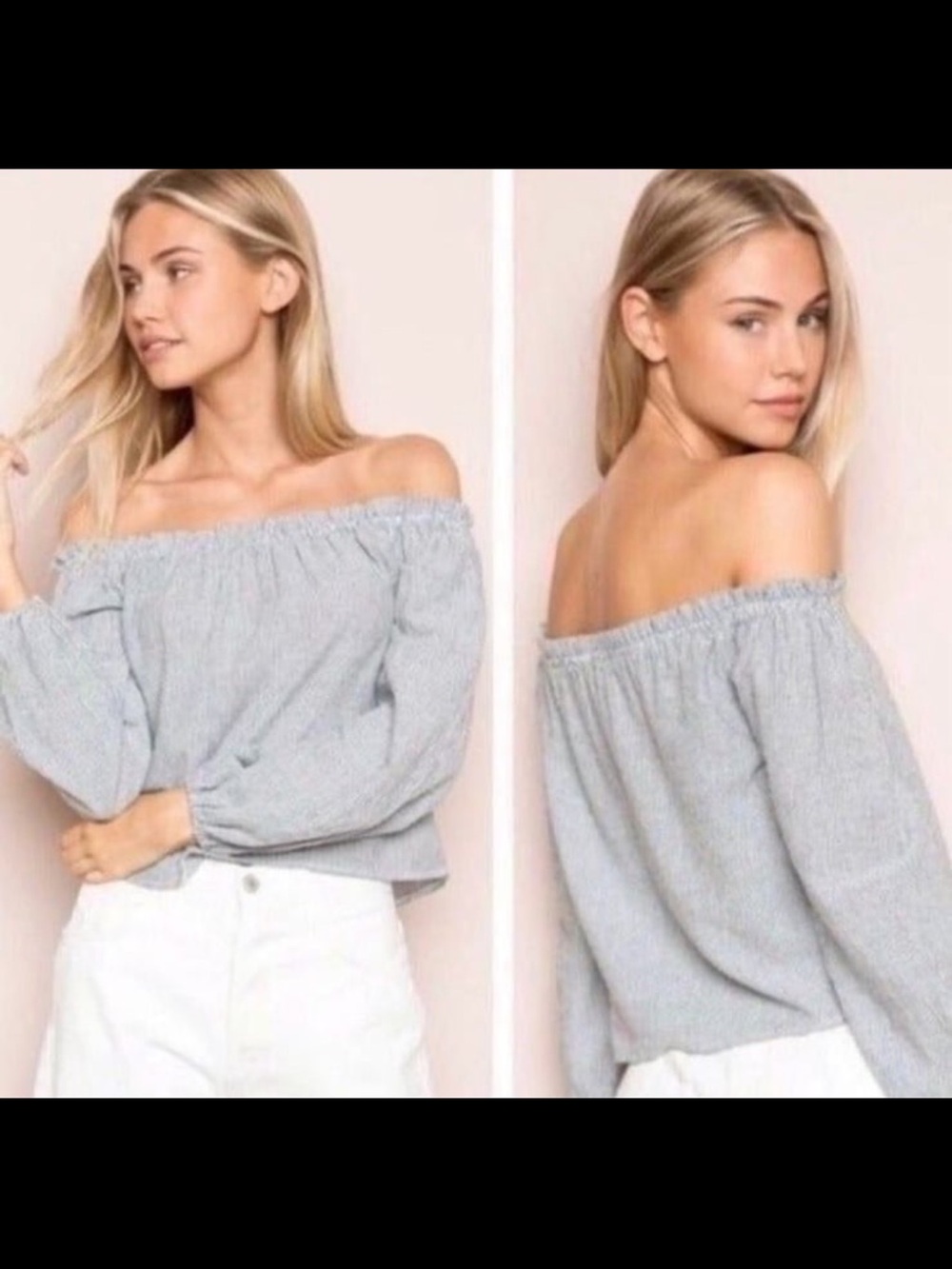 Brandy Melville Off-Shoulder Soft Gray Peasant Top